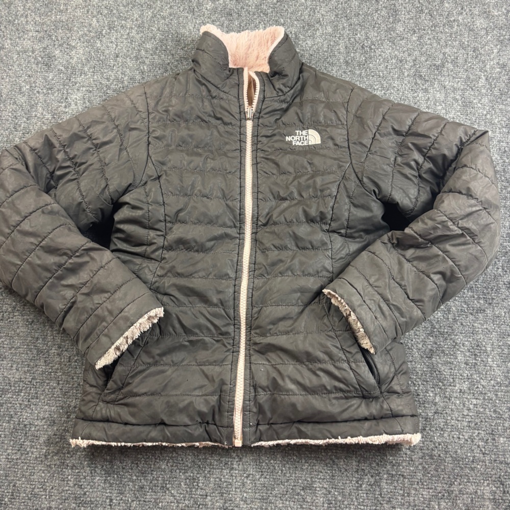 THE NORTH FACE Girls Black/Pink Reversible Puffer Jacket size: Medium 10/12